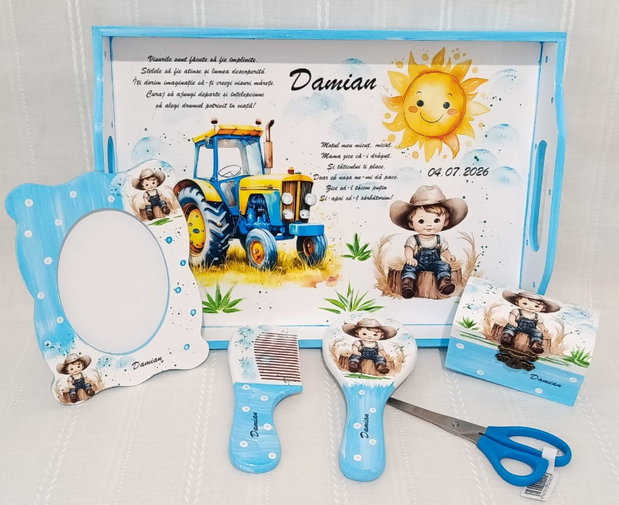 Tavita/set de mot baietel cu tractor