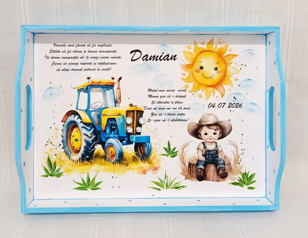 Tavita/set de mot baietel cu tractor