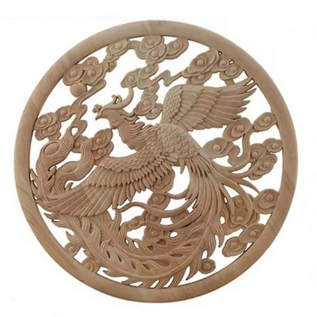 KT0003 - Decoratiune / ornament, lemn sculptat, natur, nelacuit nevopsit, pasarea phoenix