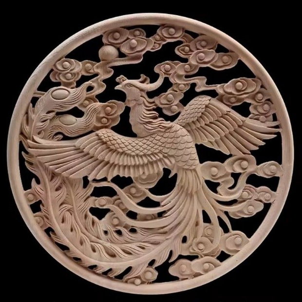 KT0003 - Decoratiune / ornament, lemn sculptat, natur, nelacuit nevopsit, pasarea phoenix