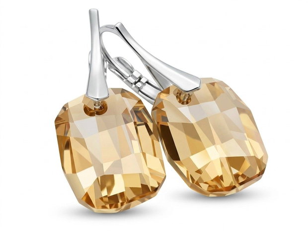 Cercei aurii din Cristale Swarovski graphic pendant si pandantiv asortat - CE156.4, PA156.4 - Set auriu delicat, cadou romantic