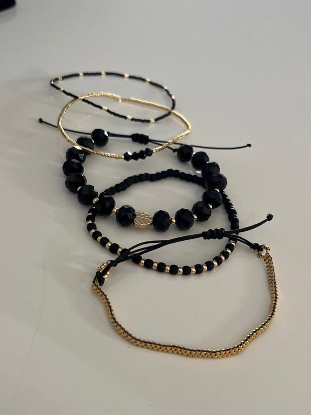 Set 5 Brățări Minimaliste "Golden Night" - Hematit și Cristale de Sticlă