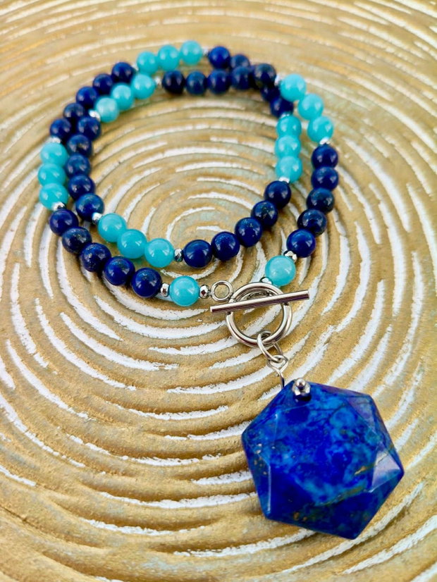 Colier angelit & lapis lazuli