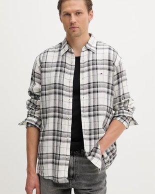 Tommy Jeans cămașă pentru bărbați, cu amestec de in
