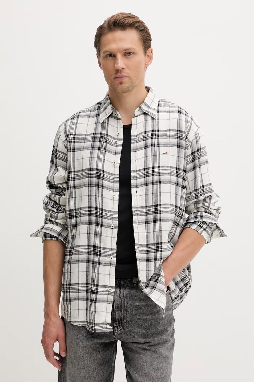Tommy Jeans cămașă pentru bărbați, cu amestec de in