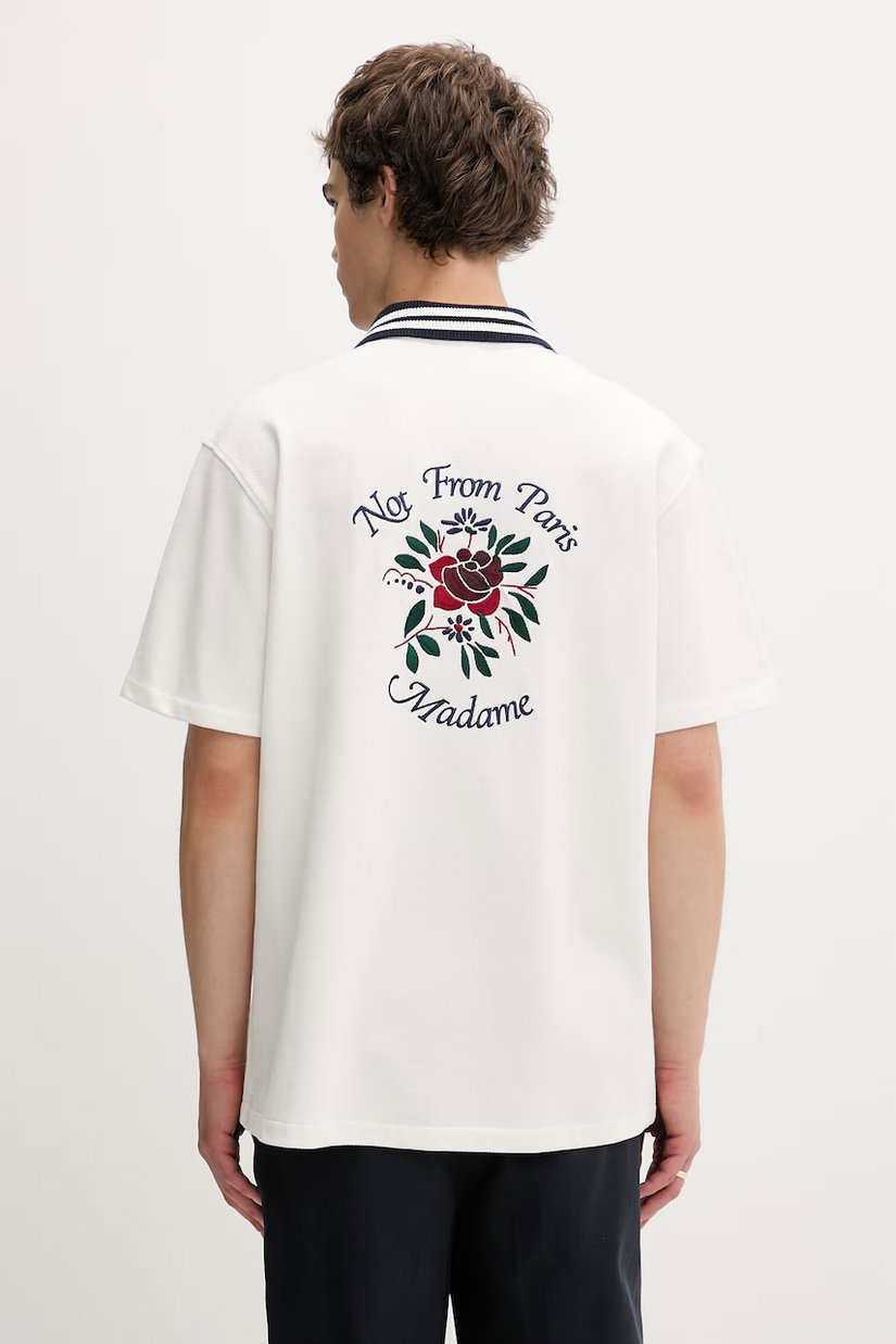Drôle de Monsieur cămașă pentru bărbați din bumbac Chemise Piquée Slogan Rose