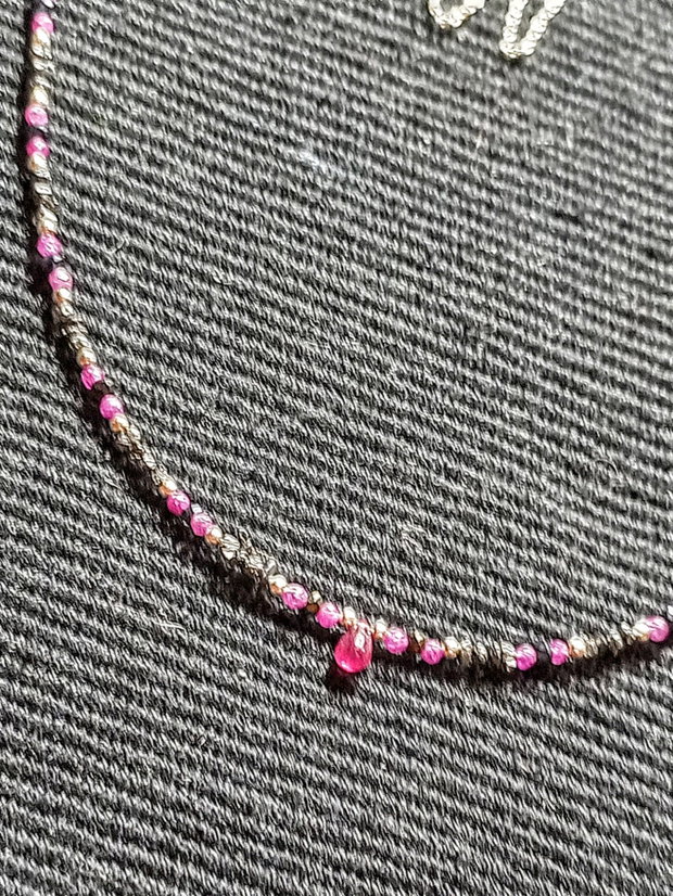Colier argint diamant brut rubin spinel grafitat lant argint picatura rubin minimalist boho chic trendy