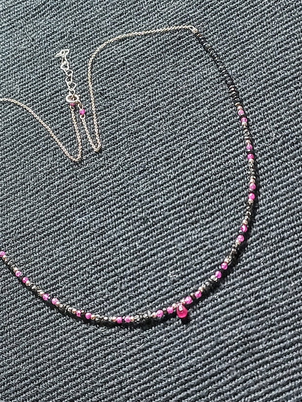 Colier argint diamant brut rubin spinel grafitat lant argint picatura rubin minimalist boho chic trendy