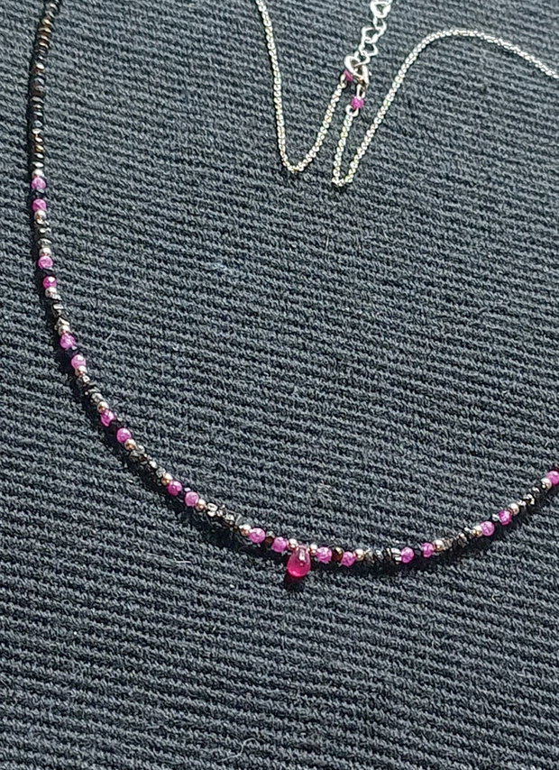 Colier argint diamant brut rubin spinel grafitat lant argint picatura rubin minimalist boho chic trendy