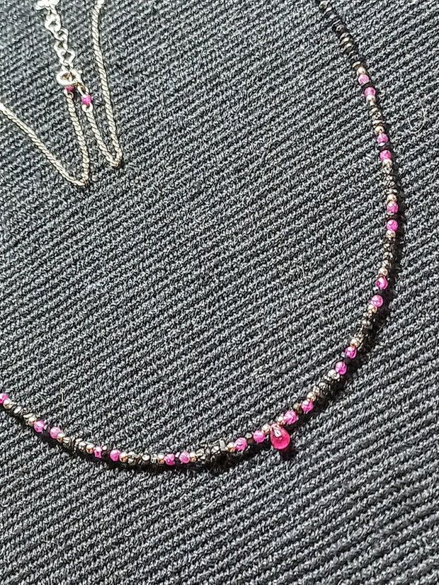 Colier argint diamant brut rubin spinel grafitat lant argint picatura rubin minimalist boho chic trendy