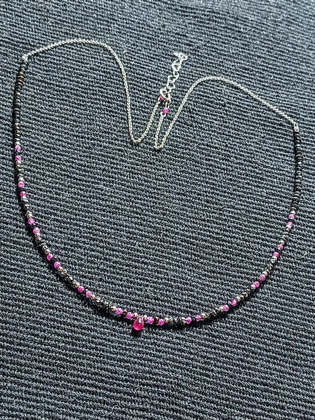 Colier argint diamant brut rubin spinel grafitat lant argint picatura rubin minimalist boho chic trendy