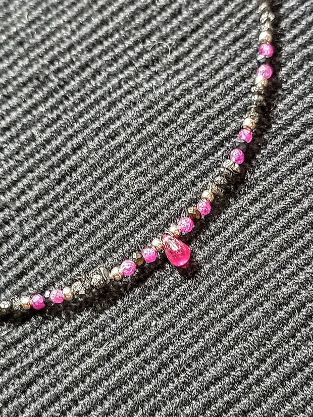 Colier argint diamant brut rubin spinel grafitat lant argint picatura rubin minimalist boho chic trendy