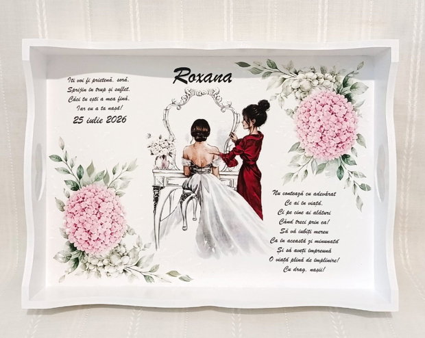 Tavita/set de mireasa cu hortensii roz