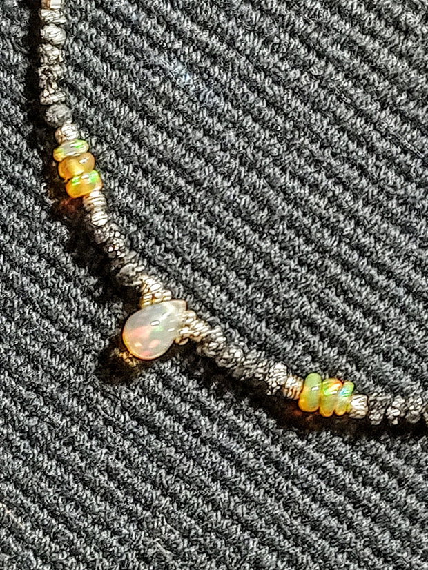 Colier argint diamant brut opal de foc etiopian lant argint minimalist boho chic trendy