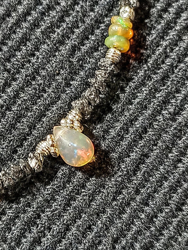 Colier argint diamant brut opal de foc etiopian lant argint minimalist boho chic trendy