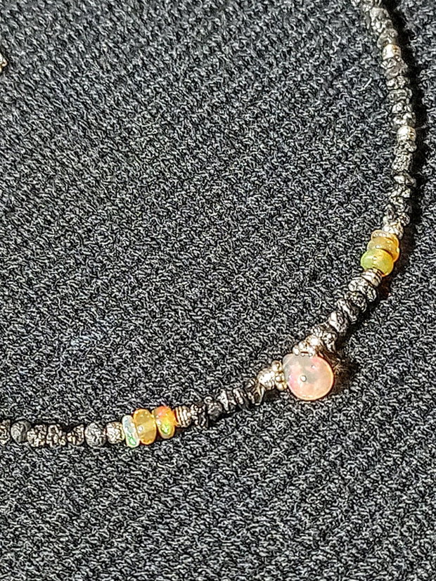Colier argint diamant brut opal de foc etiopian lant argint minimalist boho chic trendy