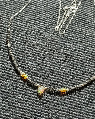 Colier argint diamant brut opal de foc etiopian lant argint minimalist boho chic trendy