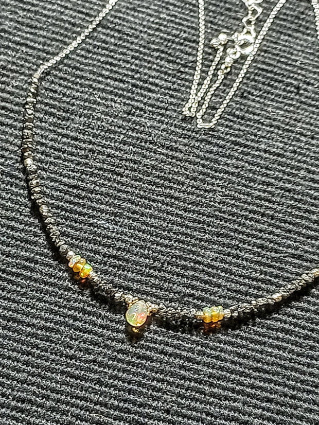 Colier argint diamant brut opal de foc etiopian lant argint minimalist boho chic trendy