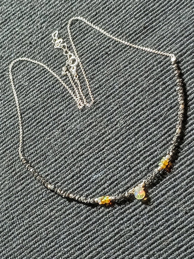 Colier argint diamant brut opal de foc etiopian lant argint minimalist boho chic trendy