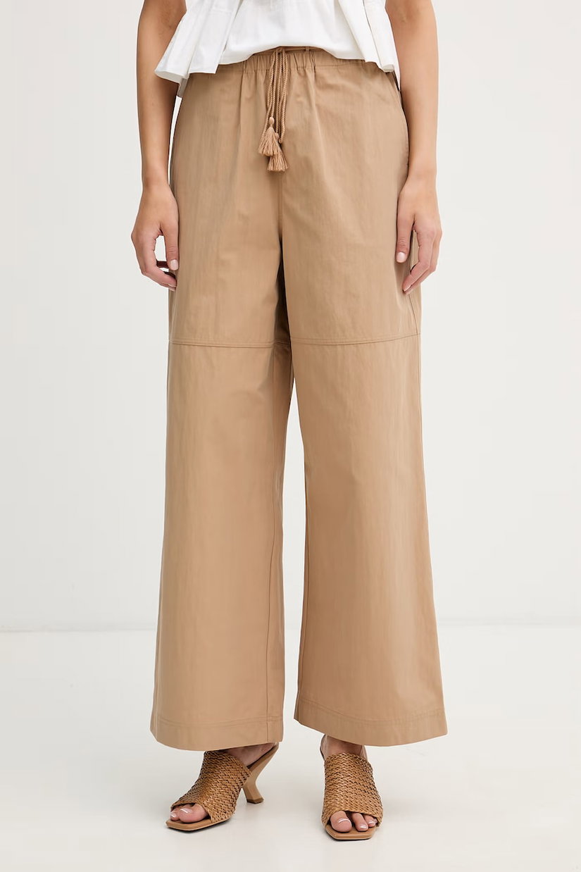 Sisley pantaloni wide leg pentru femei, cu bumbac
