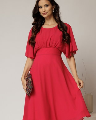 Rochie midi din voal fucsia cu maneci scurte lejere
