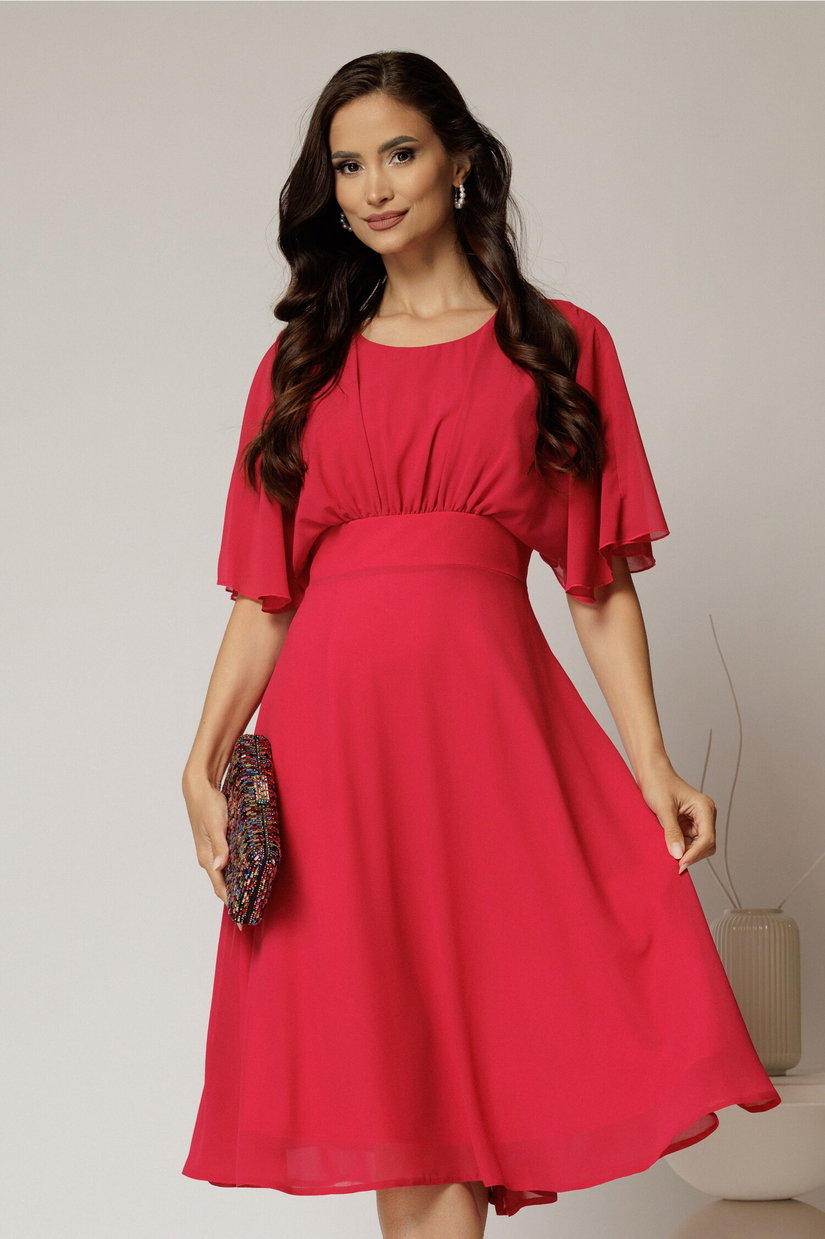 Rochie midi din voal fucsia cu maneci scurte lejere