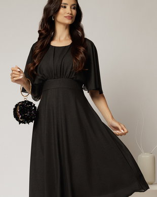 Rochie midi din voal negru cu maneci scurte lejere
