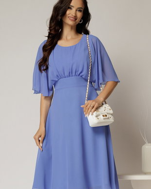Rochie midi din voal bleu cu maneci scurte lejere