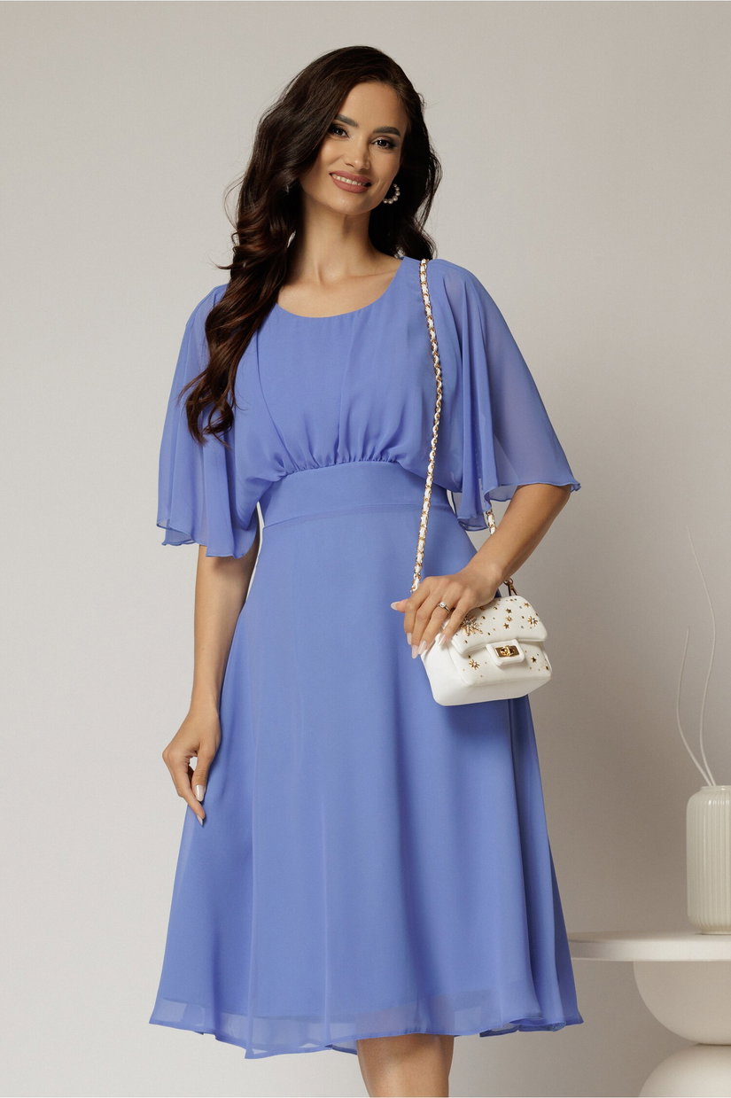 Rochie midi din voal bleu cu maneci scurte lejere