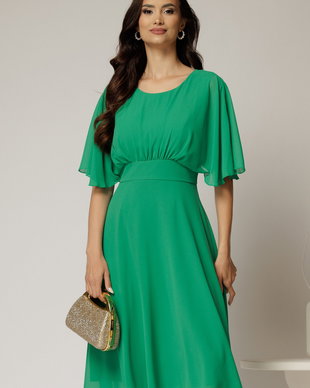 Rochie midi din voal verde cu maneci scurte lejere