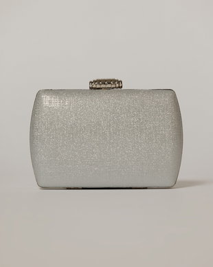 Clutch argintiu din material textil stralucitor