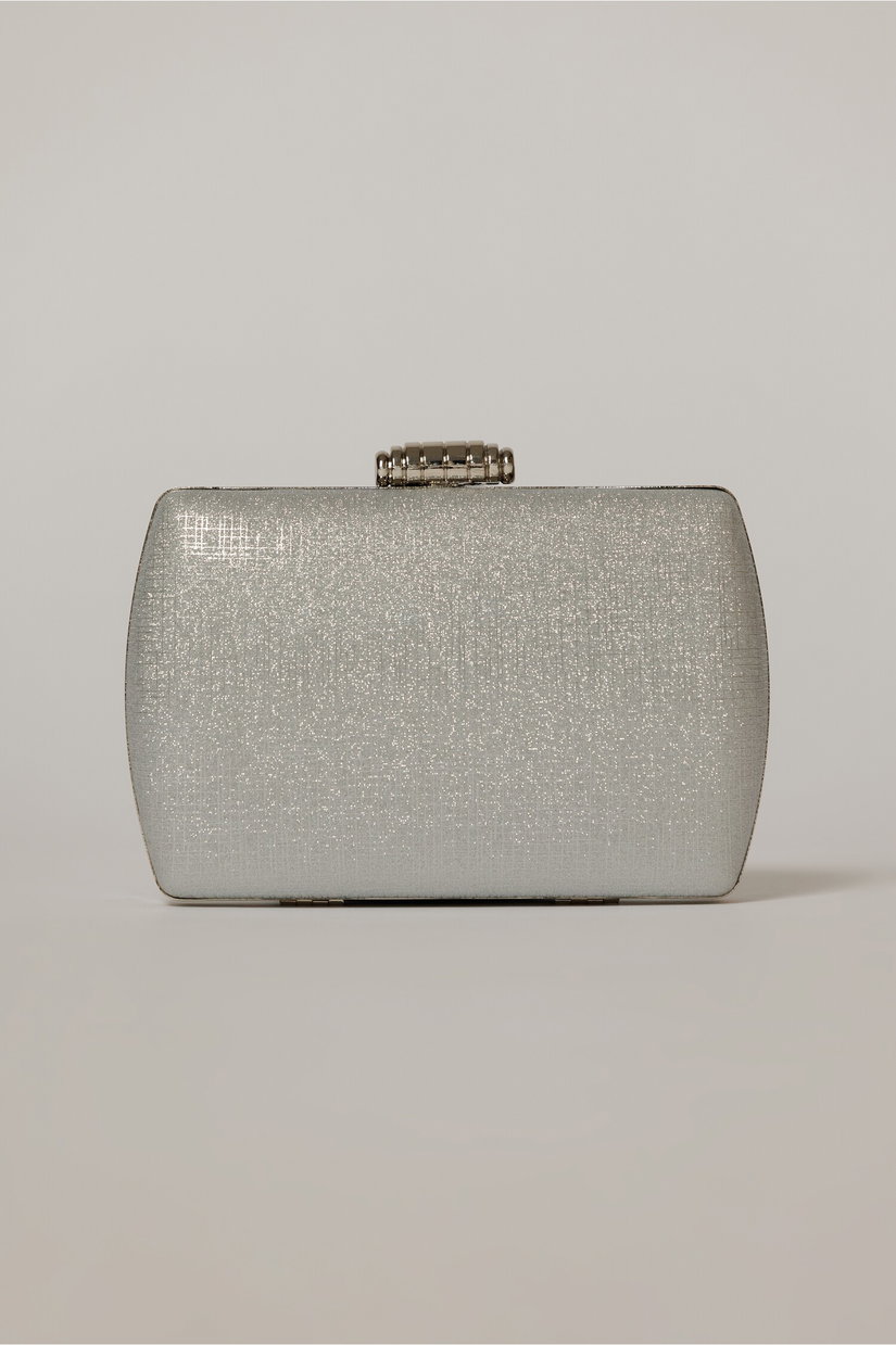 Clutch argintiu din material textil stralucitor