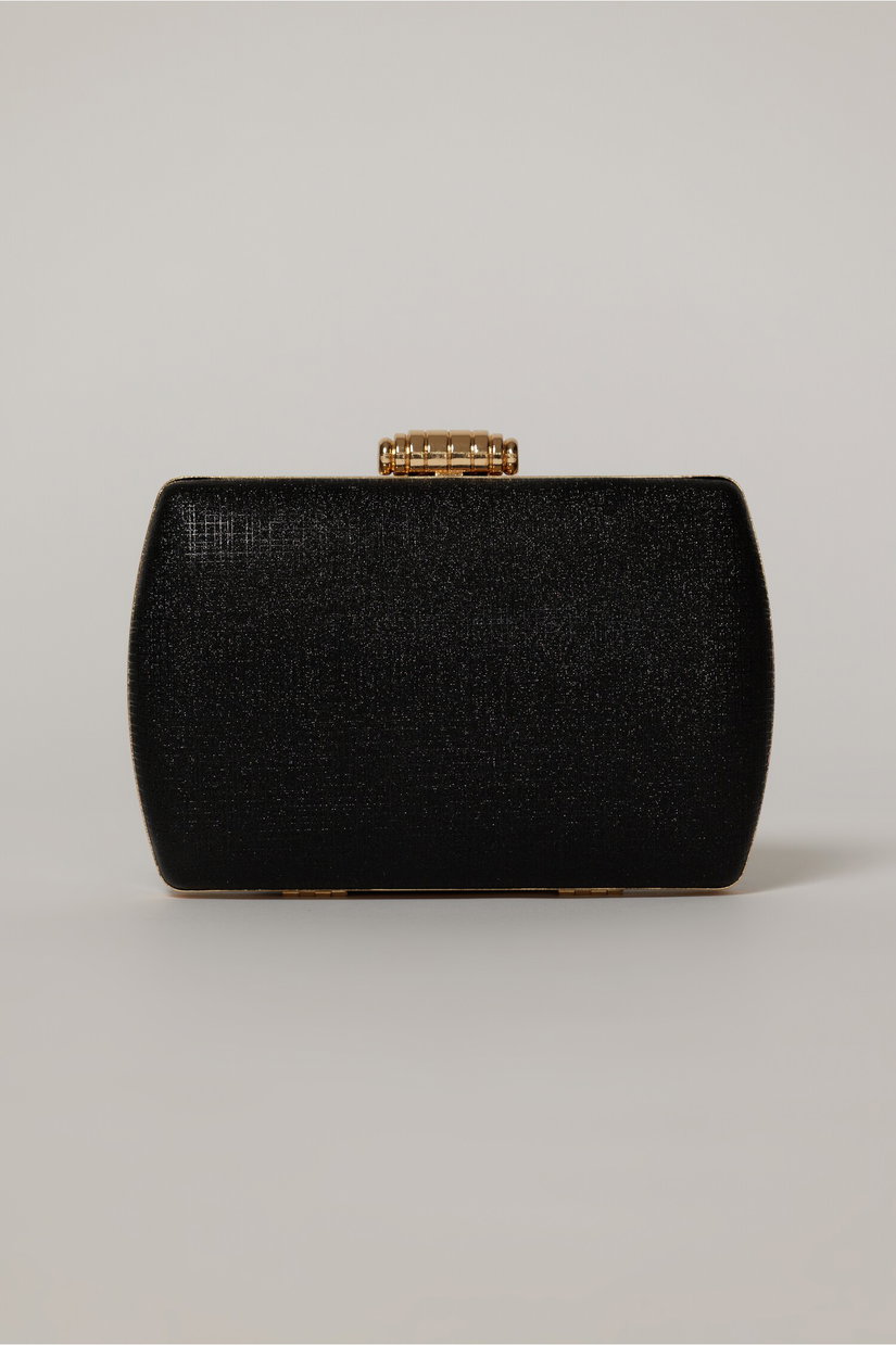 Clutch negru din material textil stralucitor