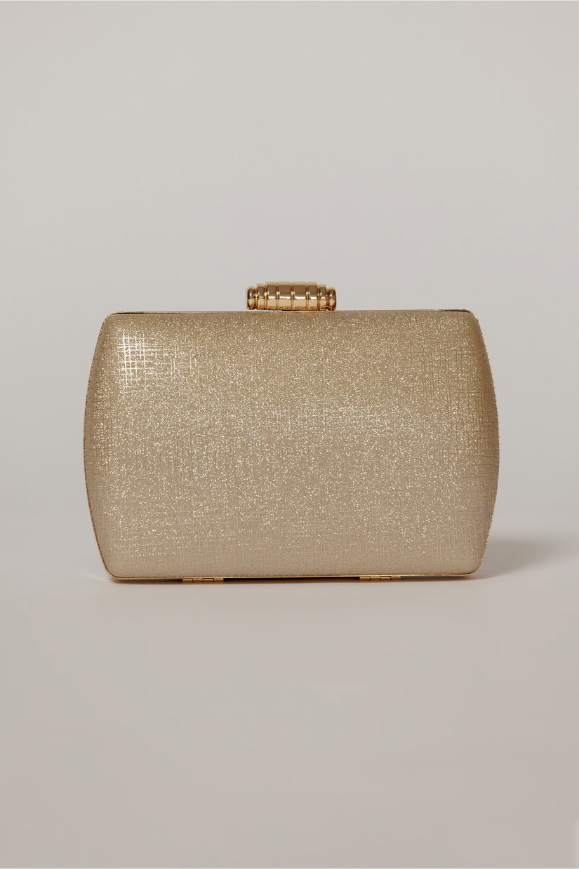 Clutch auriu din material textil stralucitor