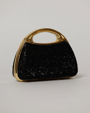 Clutch negru cu pietre stralucitoare si maner auriu