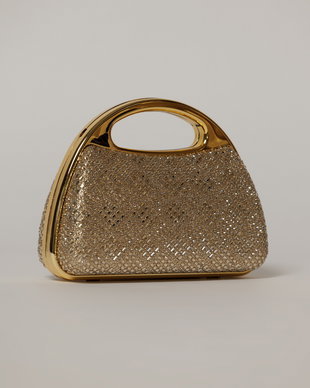 Clutch auriu cu pietre stralucitoare si maner metalic
