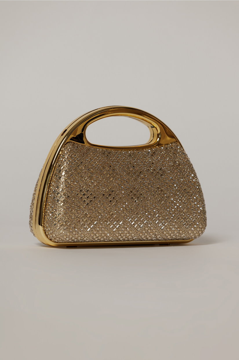 Clutch auriu cu pietre stralucitoare si maner metalic