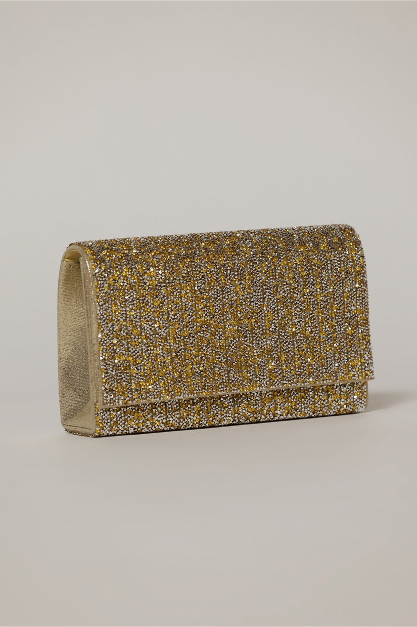 Clutch auriu dreptunghiular acoperit cu pietre stralucitoare
