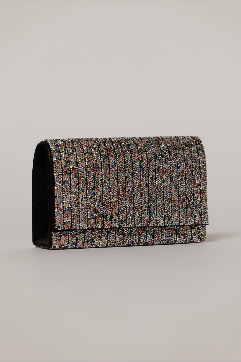 Clutch multicolor dreptunghiular acoperit cu pietre stralucitoare