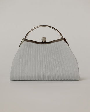 Clutch elegant din lurex alb cu maner metalic rotund