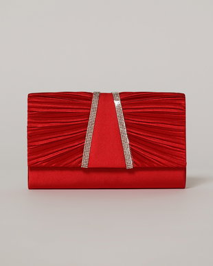 Clutch rosu satinat decorat cu benzi stralucitoare