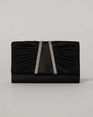 Clutch negru satinat decorat cu benzi stralucitoare