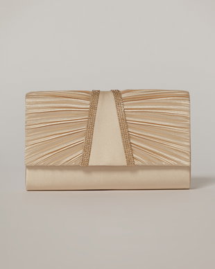 Clutch bej satinat decorat cu benzi stralucitoare