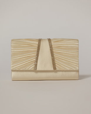 Clutch galben pal satinat decorat cu benzi stralucitoare