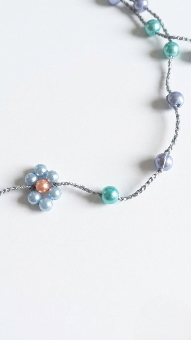 Colier Long Sautoir "Grădina de Perle" Flori Delicate în Nuanțe Pastelate