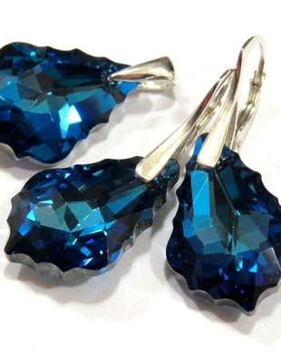 Cercei mari stralucitori din Cristale Swarovski baroc si pandantiv asortat - CE295.1, PA295.1 - Cercei casual delicati, cercei eleganti, cercei romantici, set cristale ocazie