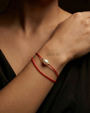 Alet - Bratara Handmade Snur Rosu Argint Perla Naturala