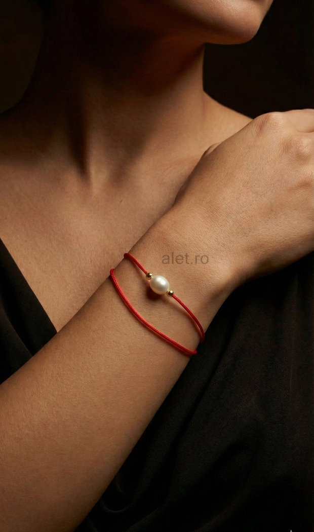 Alet - Bratara Handmade Snur Rosu Argint Perla Naturala