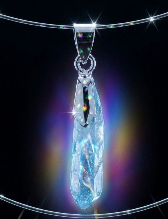 Pandantiv unicat cu cristal de cuarț aura bleu