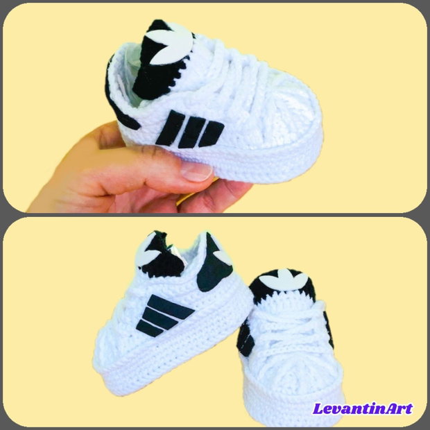 Botosei bebe crosetati tip adidasi | 0-6 luni | handmade | cadou nou-nascut | personalizabili